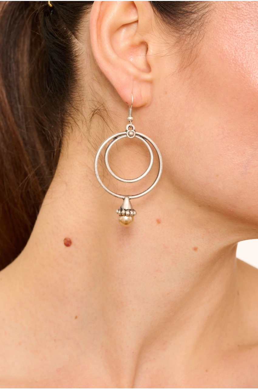 Kiraz Orange Pearl Stoned Silver Plated Earring