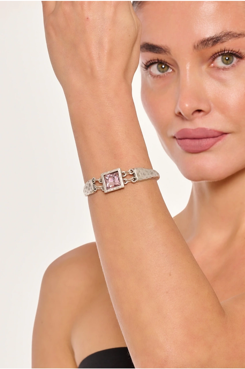 Kiraz Pink Crystal Stoned Silver Plated Bracelet