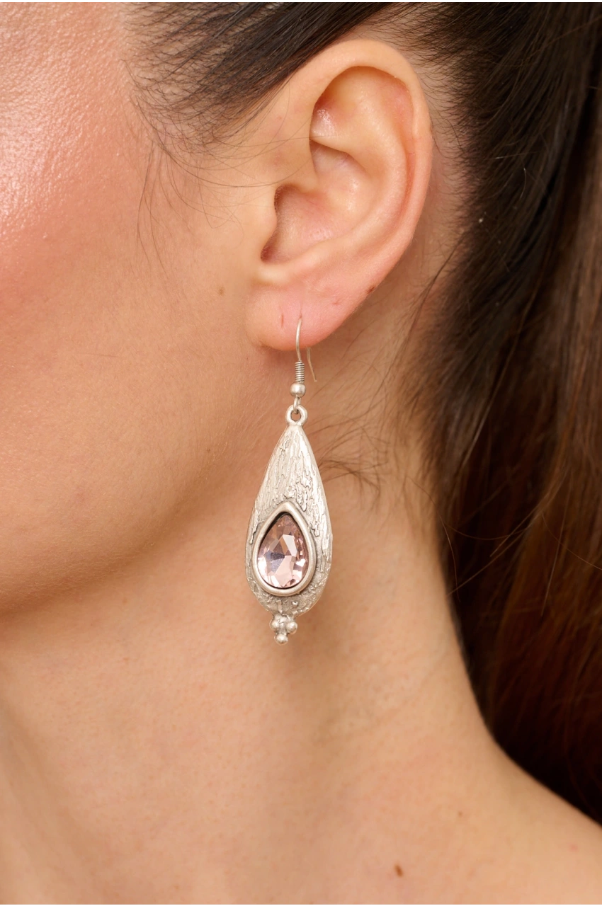 Kiraz Pink Crystal Stoned Silver Plated Earring