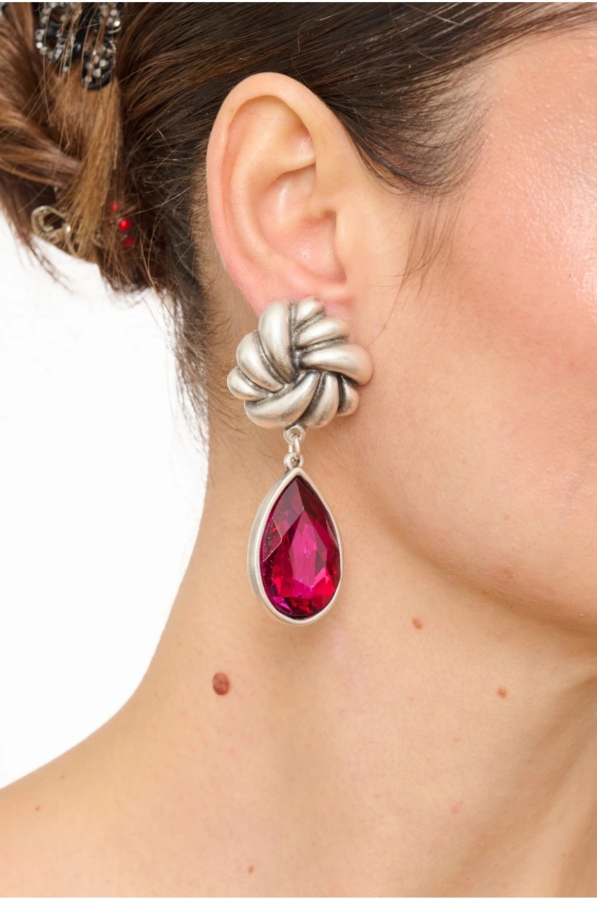 Kiraz Pink Crystal Stoned Silver Plated Earring