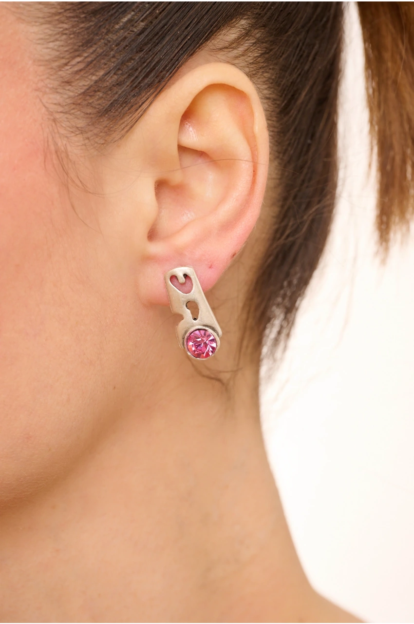 Kiraz Pink Crystal Stoned Silver Plated Earring