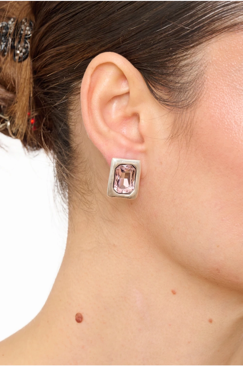 Kiraz Pink Crystal Stoned Silver Plated Earring