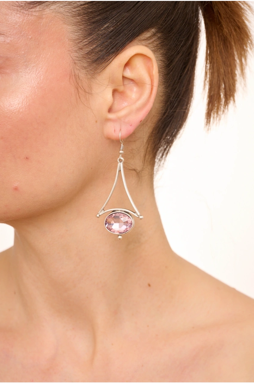 Kiraz Pink Crystal Stoned Silver Plated Earring