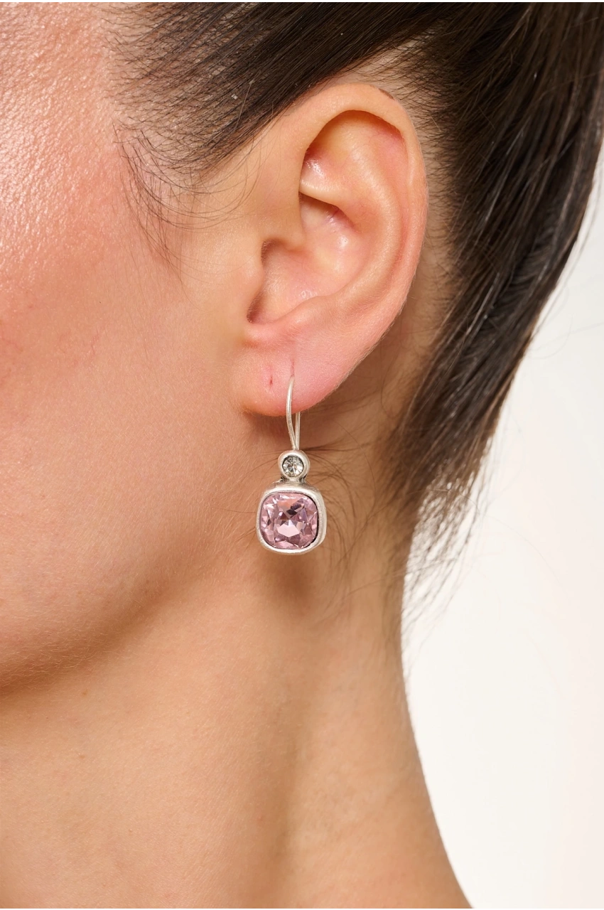 Kiraz Pink Crystal Stoned Silver Plated Earring