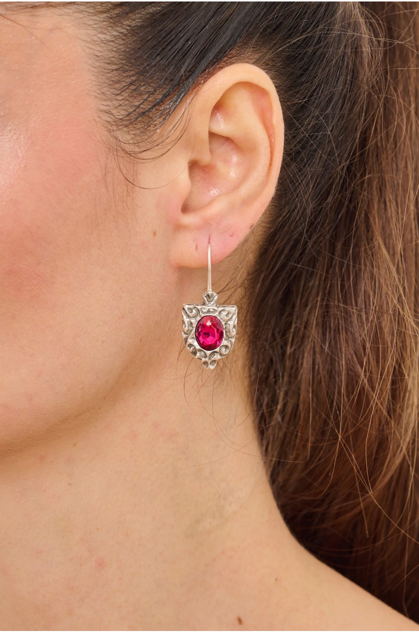 Kiraz Pink Crystal Stoned Silver Plated Earring