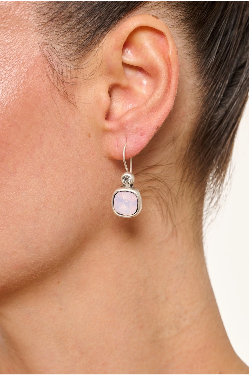 Kiraz Pink Crystal Stoned Silver Plated Earring