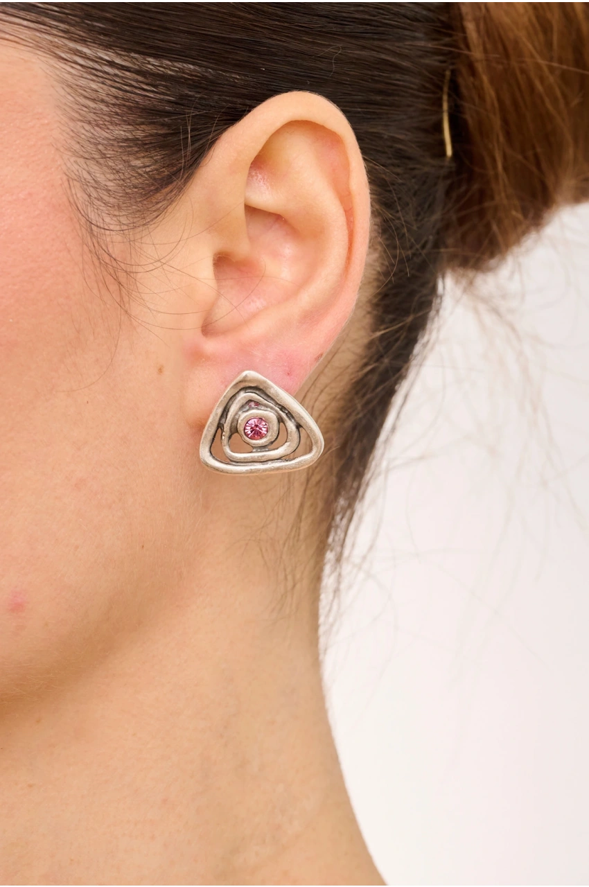 Kiraz Pink Crystal Stoned Silver Plated Earring