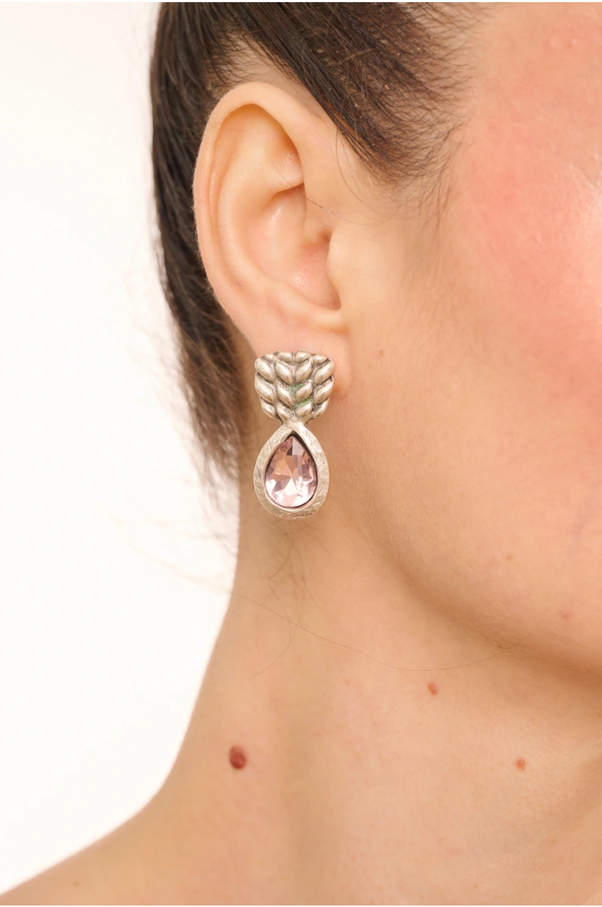 Kiraz Pink Crystal Stoned Silver Plated Earring