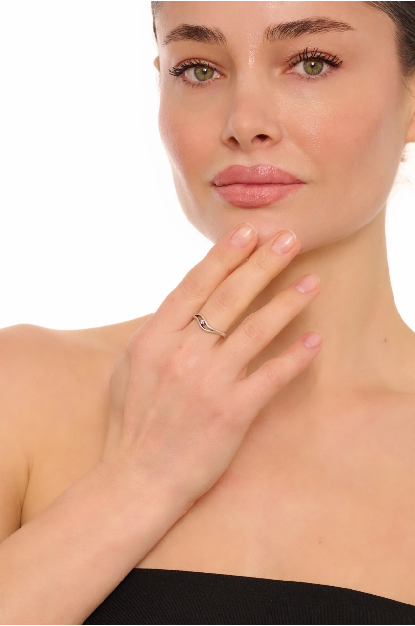 Kiraz Pink Crystal Stoned Silver Plated Ring