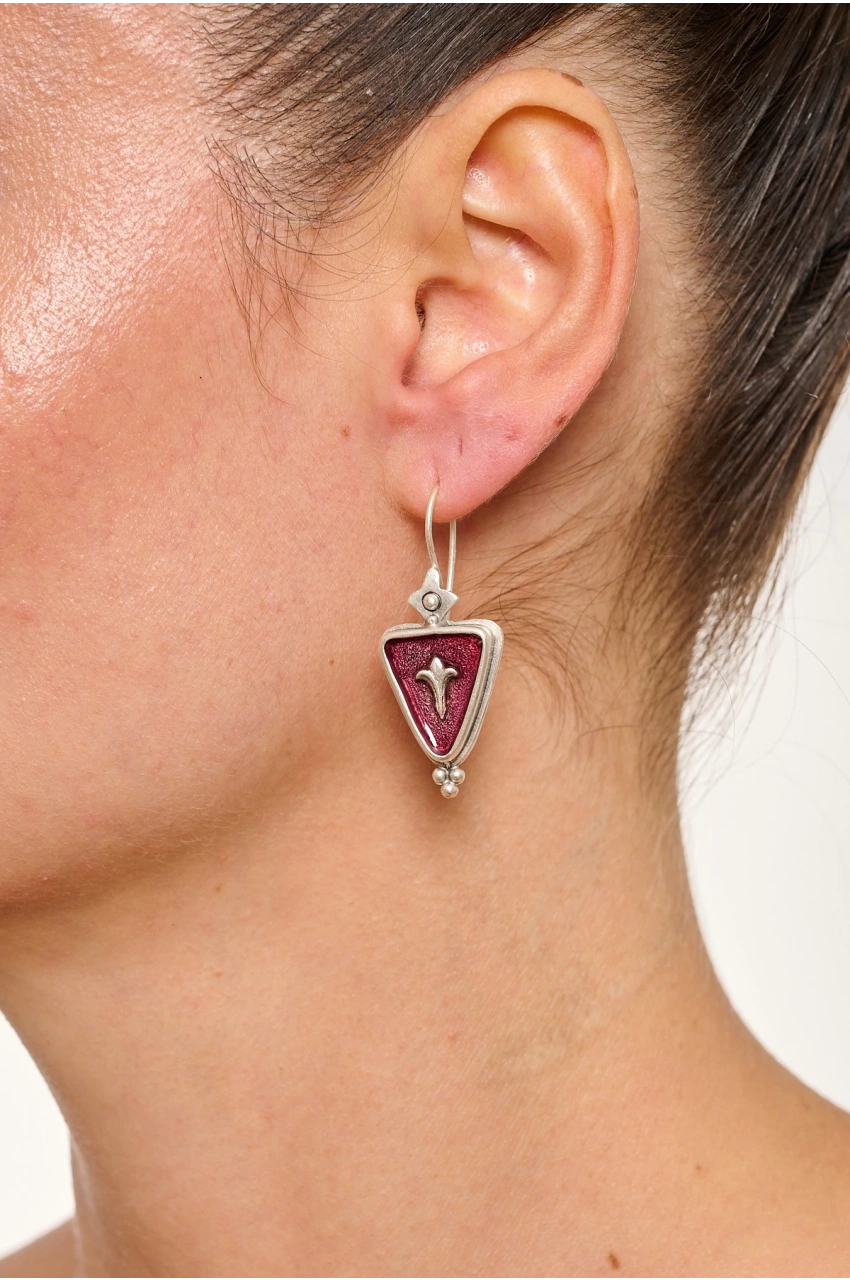 Kiraz Pink Enameled Silver Plated Earring