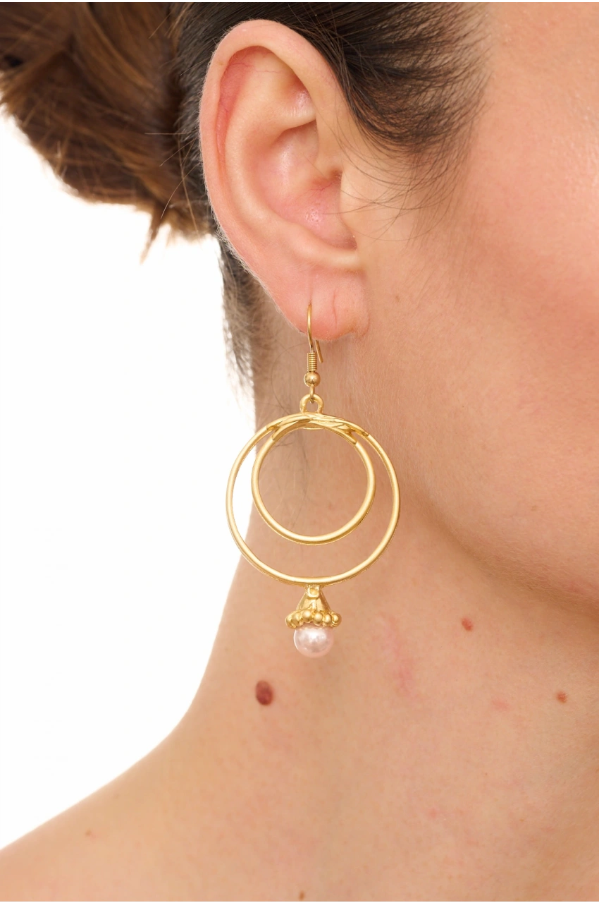 Kiraz Pink Pearl Stoned Gold Plated Earring