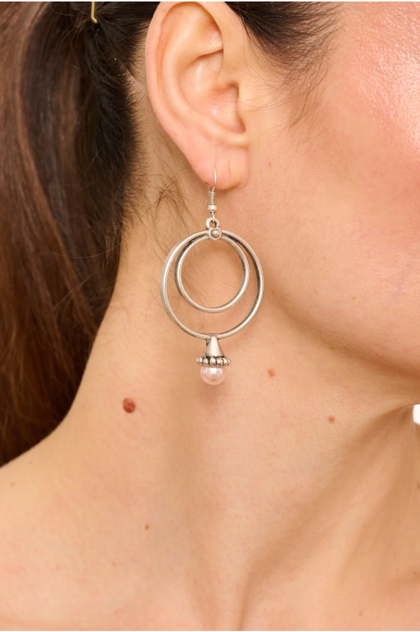 Kiraz Pink Pearl Stoned Silver Plated Earring