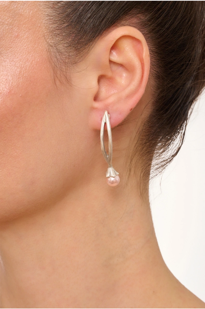 Kiraz Pink Pearl Stoned Silver Plated Earring