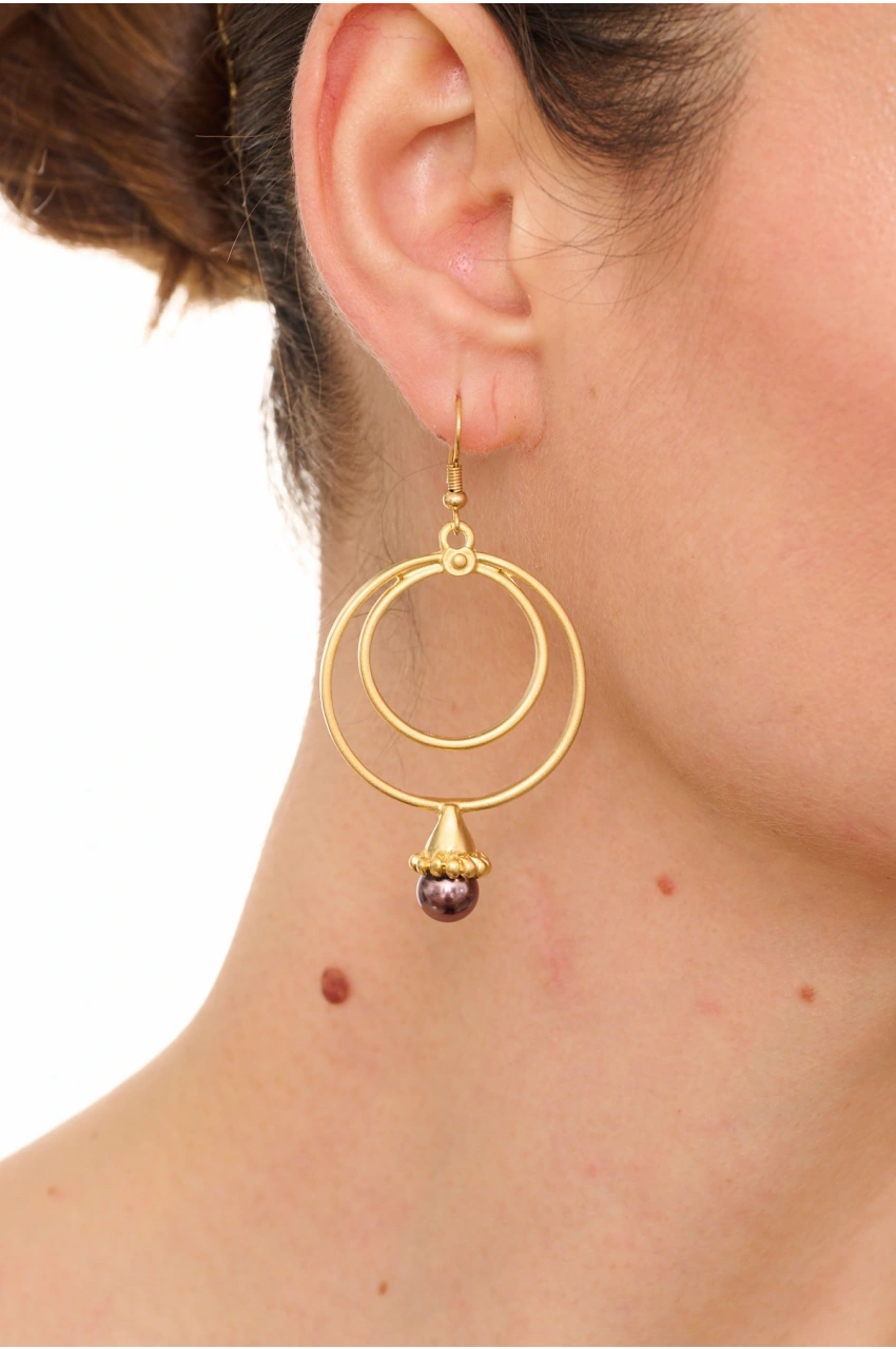 Kiraz Plum Pearl Stoned Gold Plated Earring