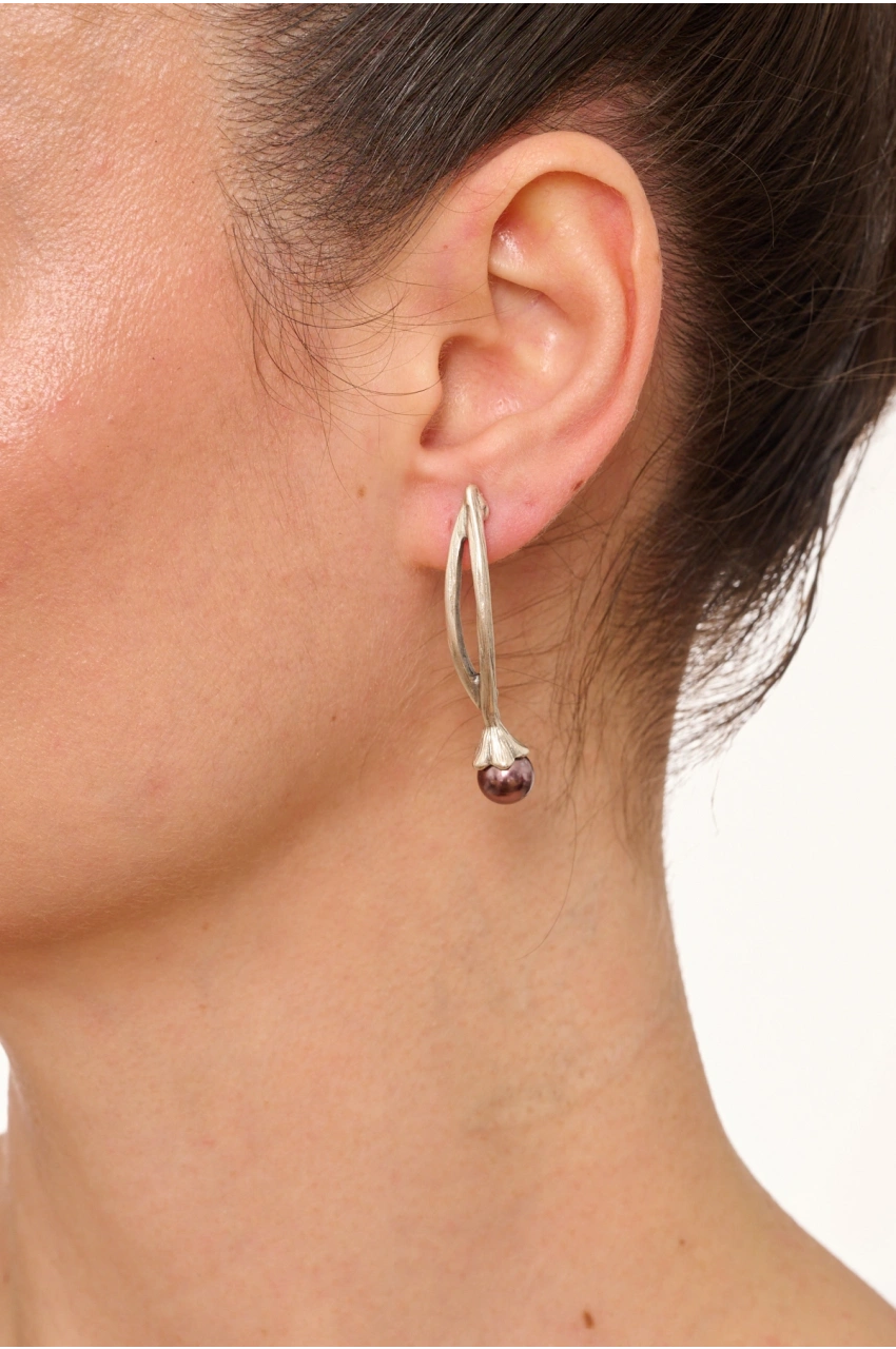 Kiraz Plum Pearl Stoned Silver Plated Earring