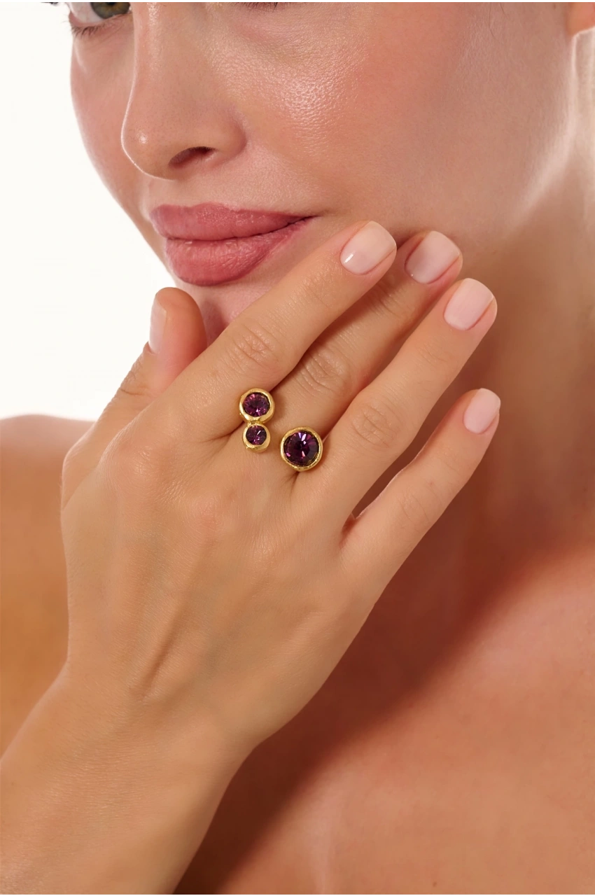 Kiraz Purple Crystal Stoned Gold Plated Ring