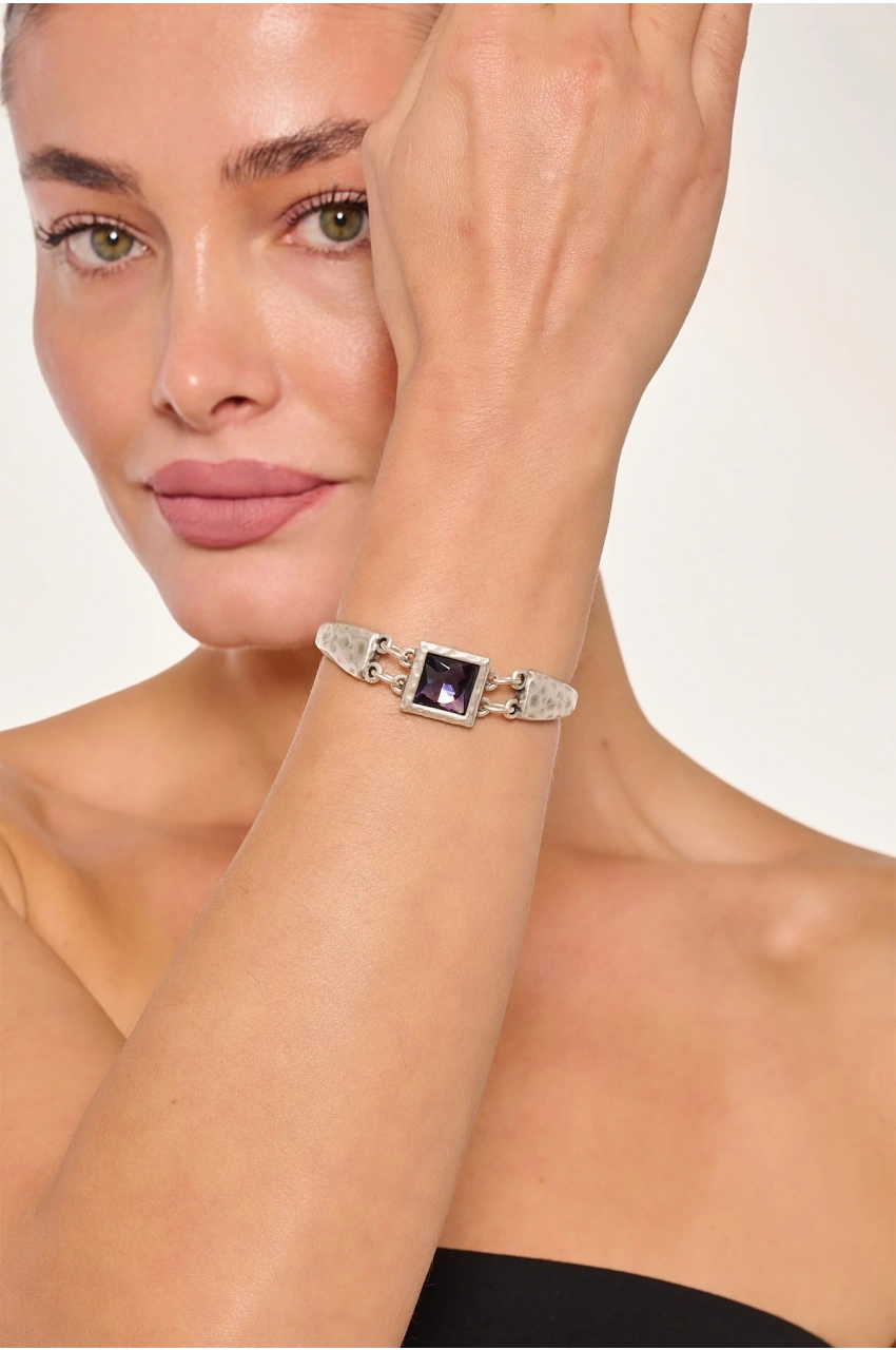 Kiraz Purple Crystal Stoned Silver Plated Bracelet