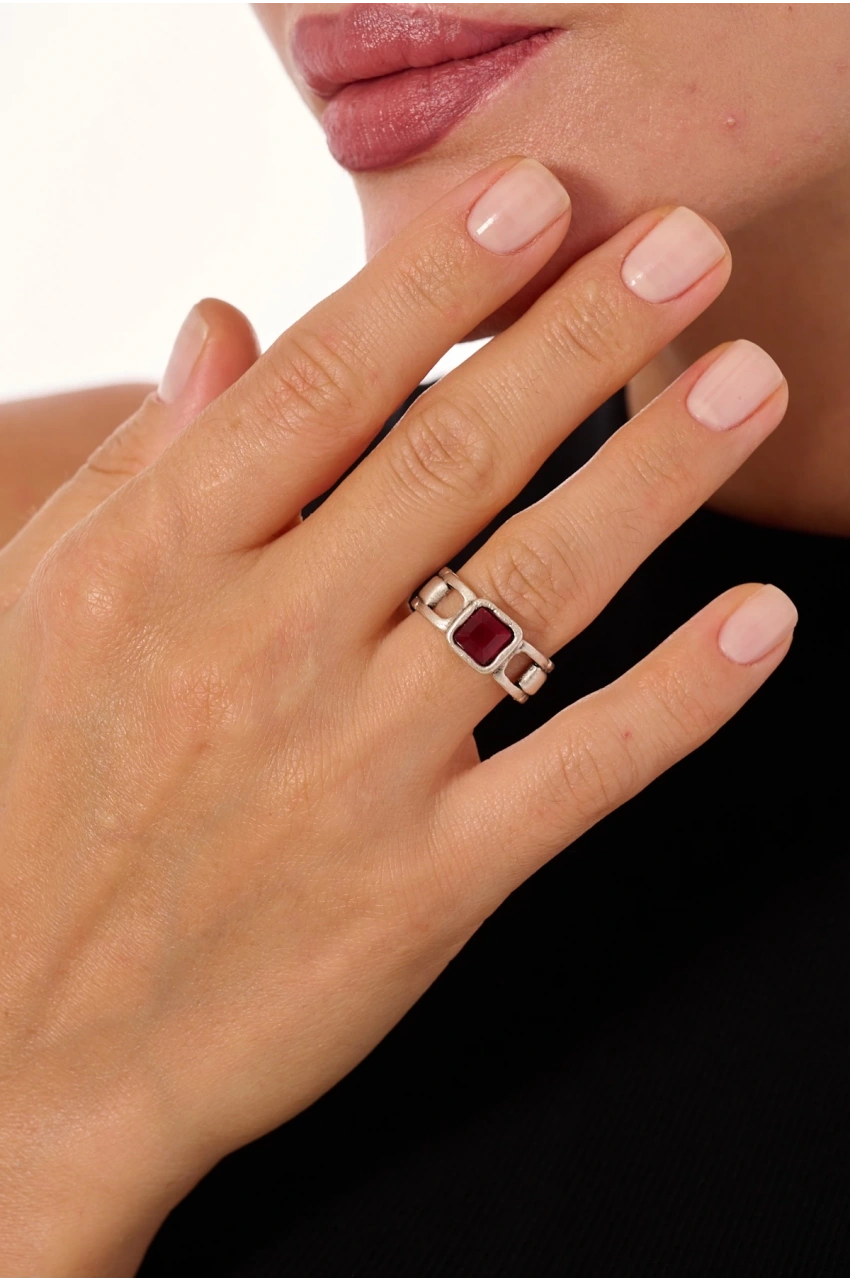 Kiraz Purple Crystal Stoned Silver Plated Ring