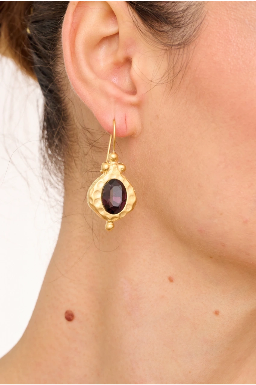 Kiraz Purple Crystal Stoned Gold Plated Earring