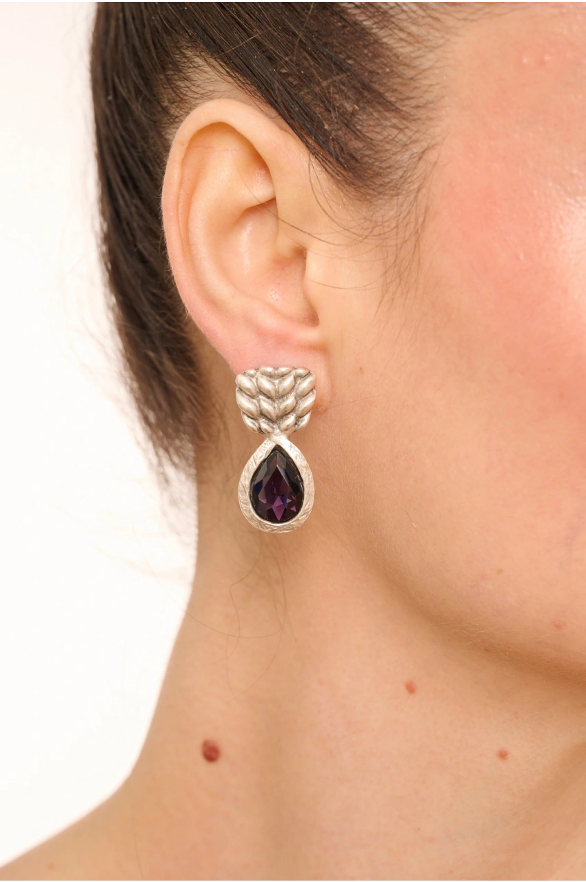 Kiraz Purple Crystal Stoned Silver Plated Earring