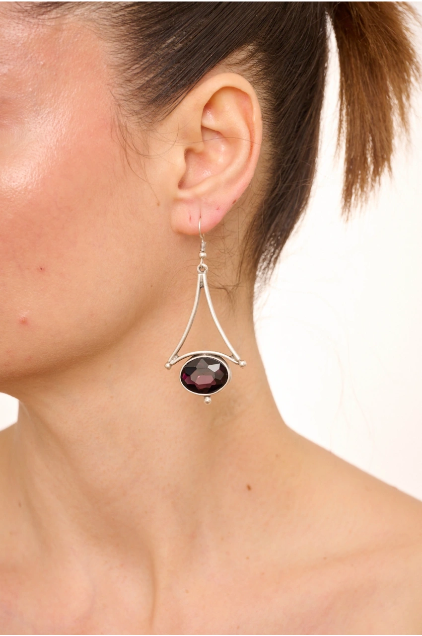 Kiraz Purple Crystal Stoned Silver Plated Earring