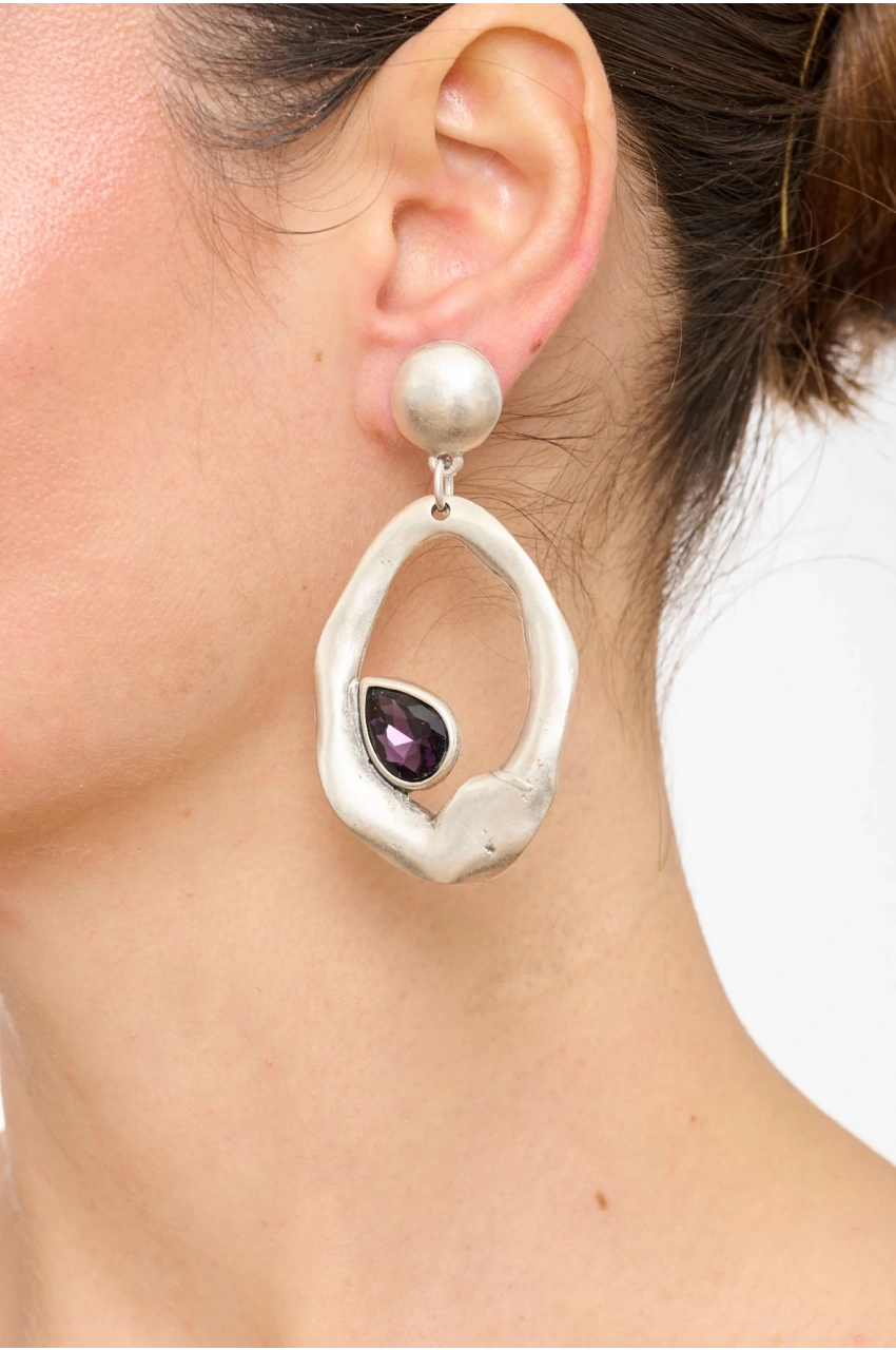 Kiraz Purple Crystal Stoned Silver Plated Earring