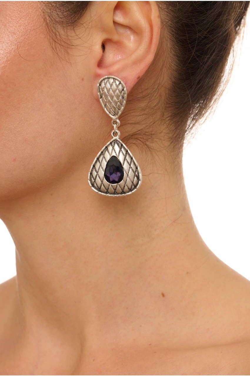 Kiraz Purple Crystal Stoned Silver Plated Earring
