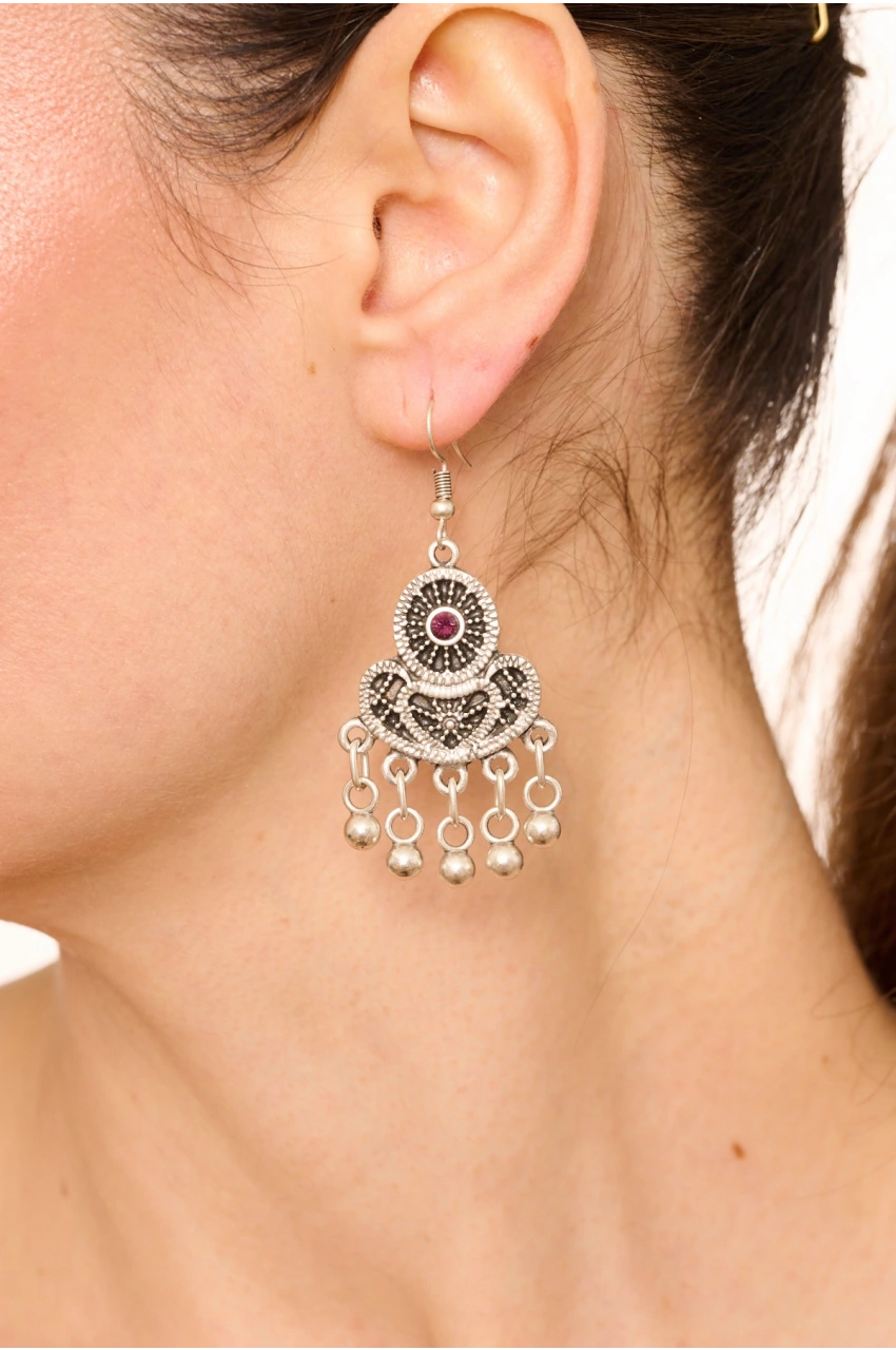 Kiraz Purple Crystal Stoned Silver Plated Earring