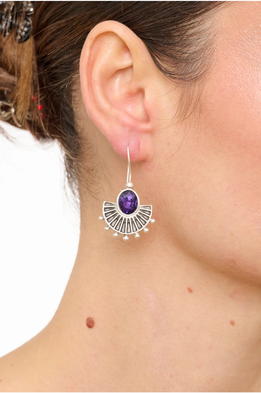 Kiraz Purple Crystal Stoned Silver Plated Earring