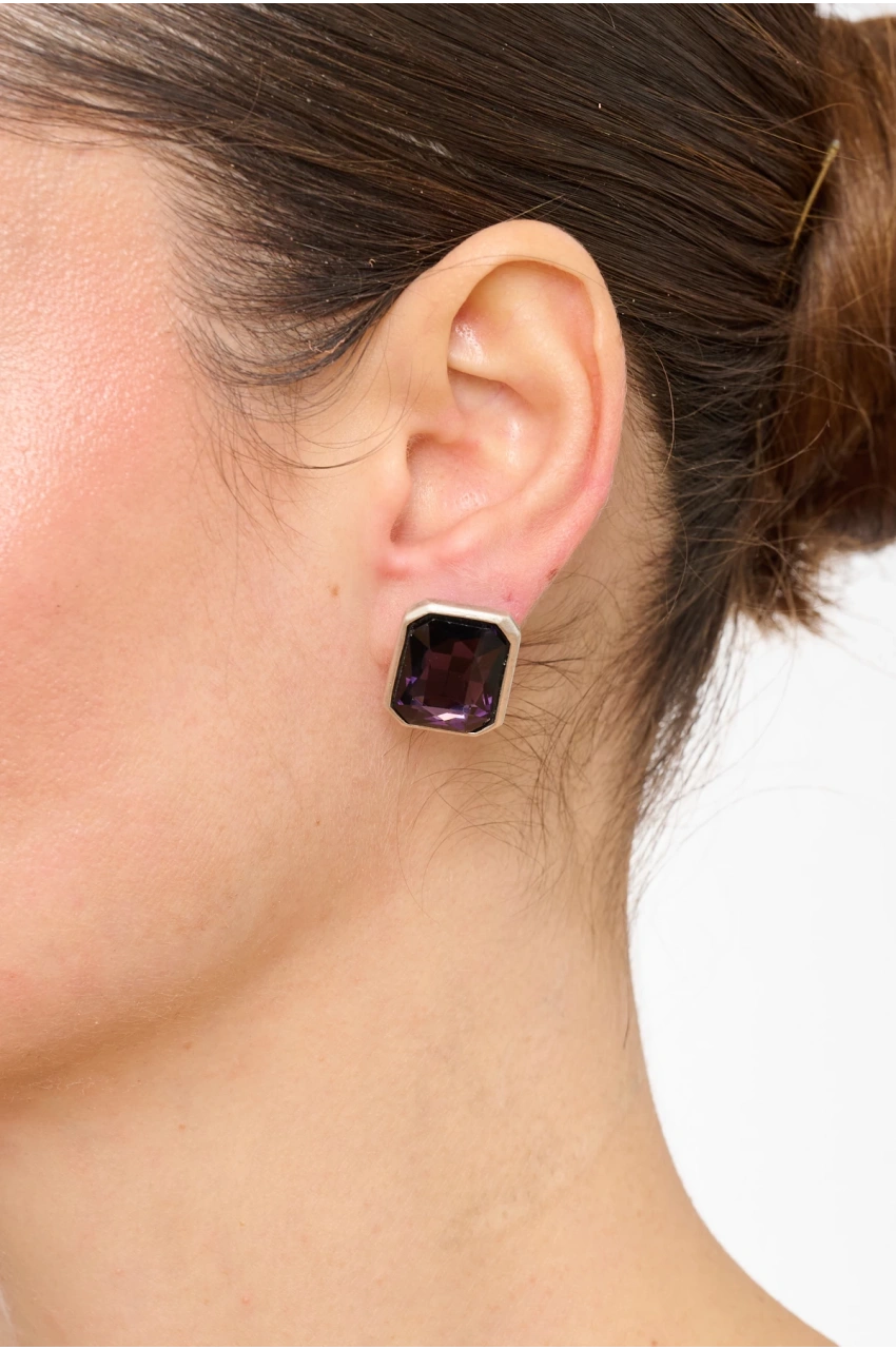 Kiraz Purple Crystal Stoned Silver Plated Earring