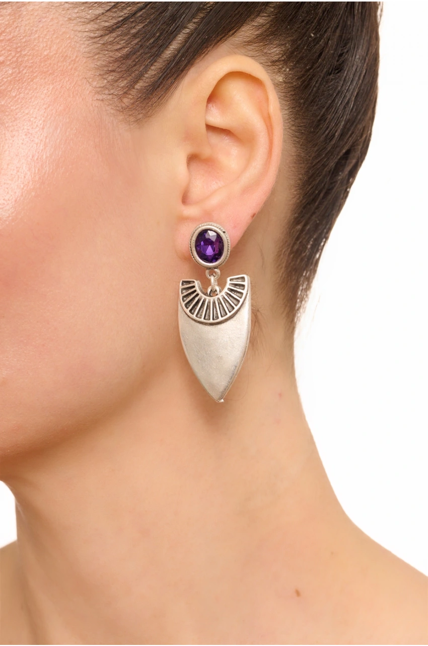 Kiraz Purple Crystal Stoned Silver Plated Earring