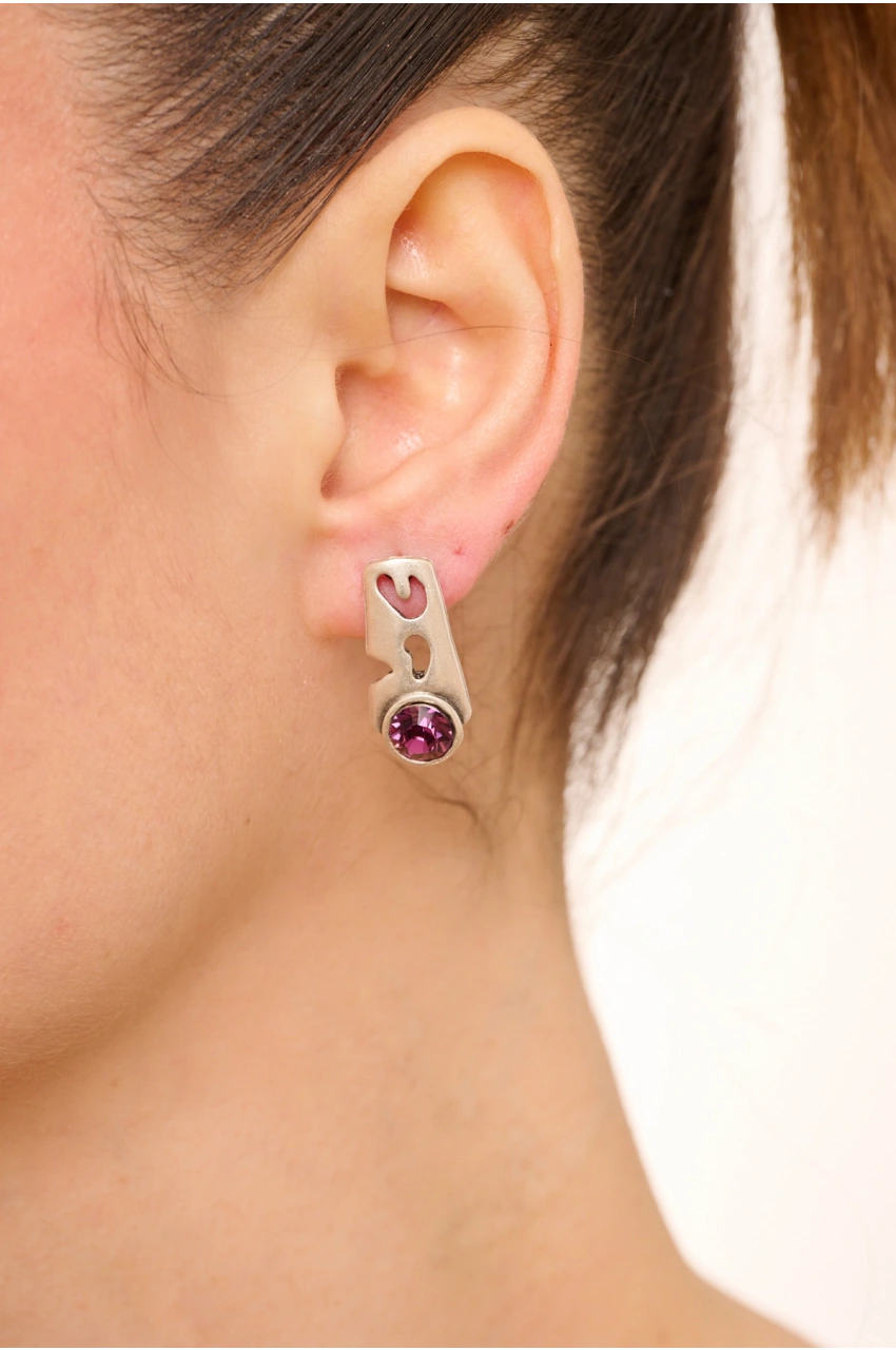 Kiraz Purple Crystal Stoned Silver Plated Earring