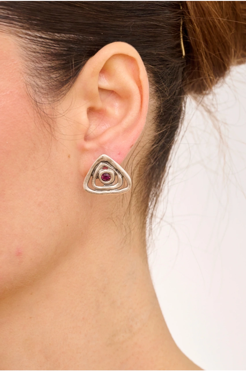 Kiraz Purple Crystal Stoned Silver Plated Earring