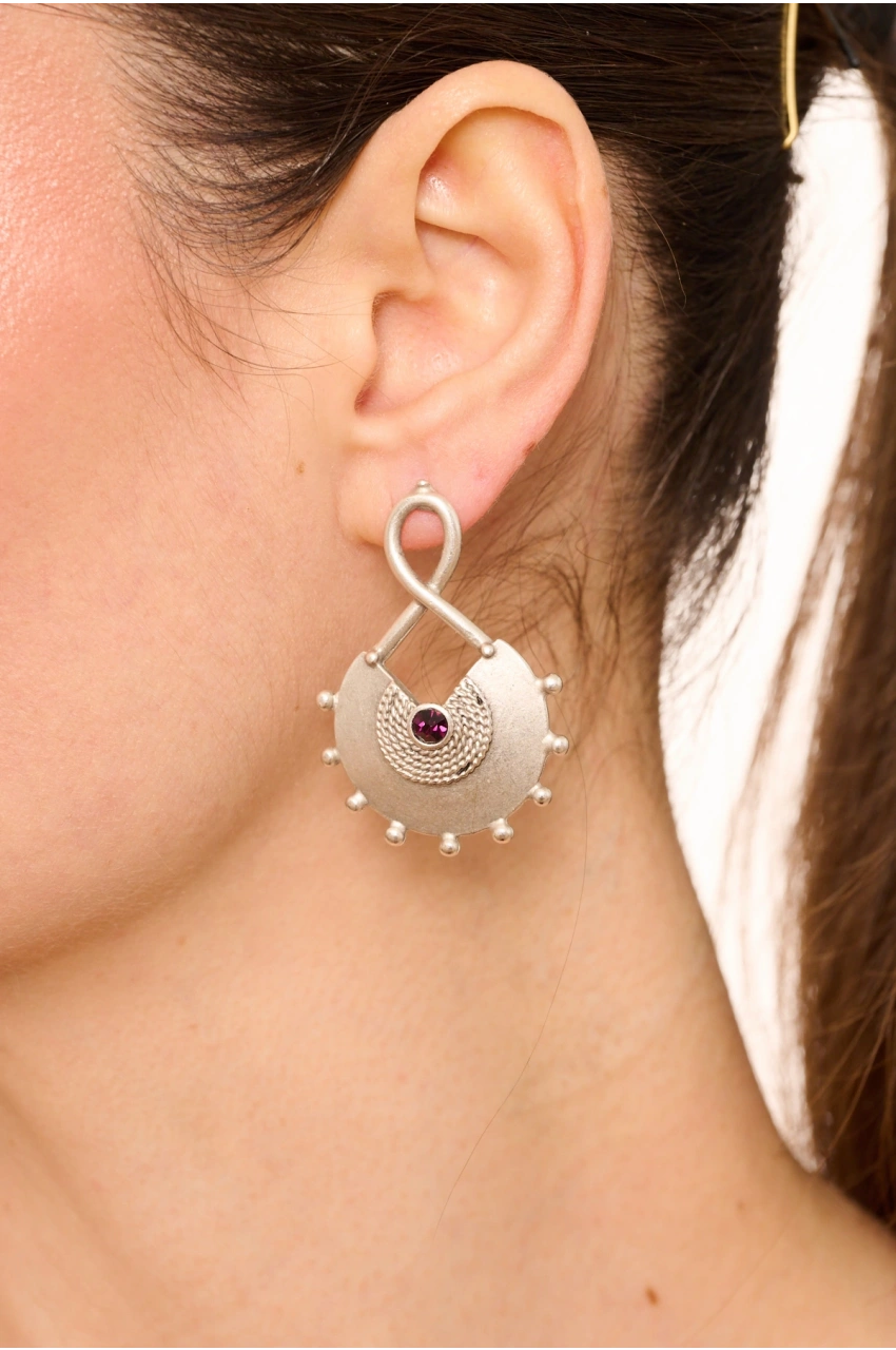 Kiraz Purple Crystal Stoned Silver Plated Earring