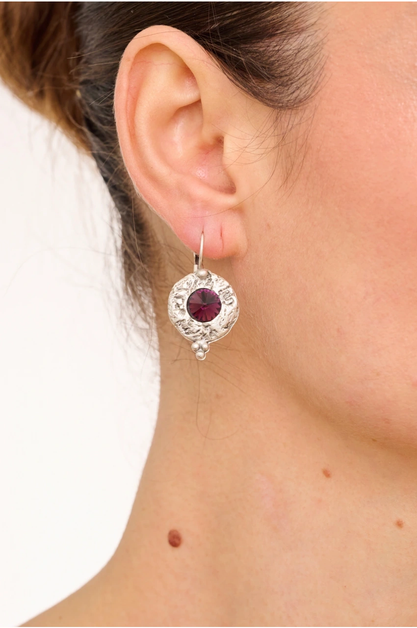 Kiraz Purple Crystal Stoned Silver Plated Earring