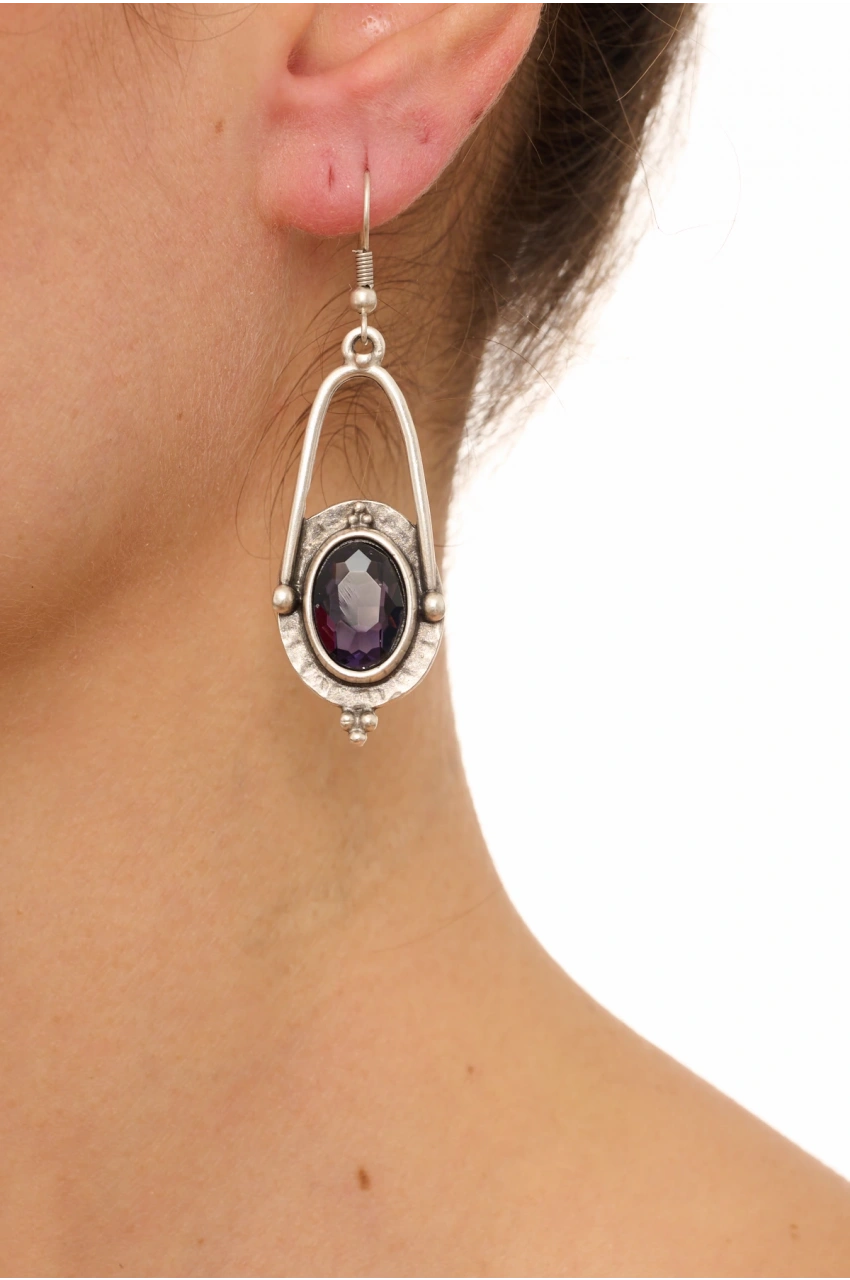 Kiraz Purple Crystal Stoned Silver Plated Earring
