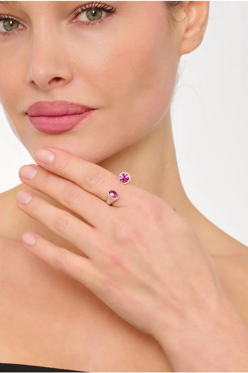 Kiraz Fuchsia Crystal Stoned Silver Plated Ring