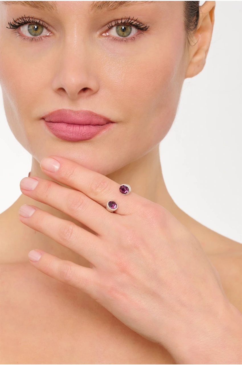 Kiraz Purple Crystal Stoned Silver Plated Ring