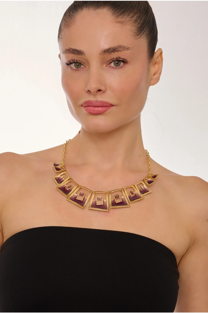Kiraz Purple Enameled Gold Plated Necklace