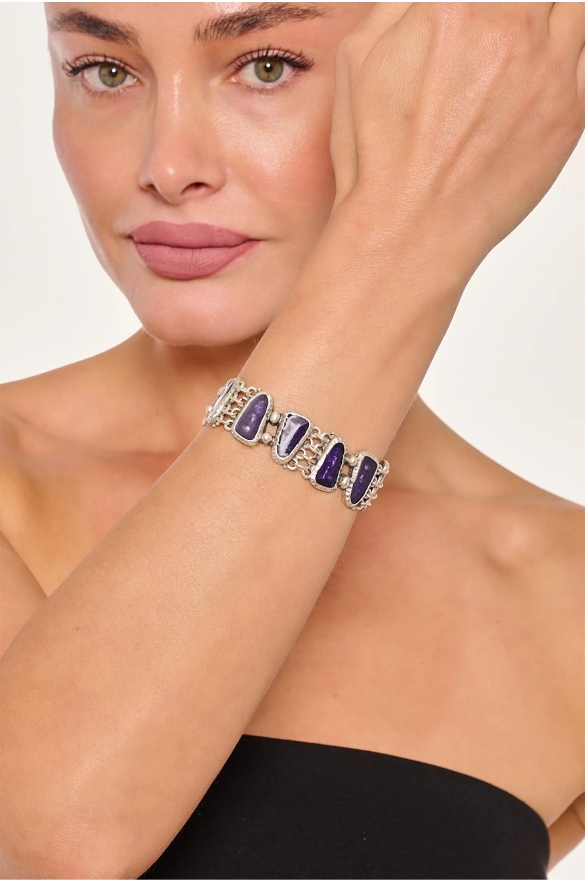 Kiraz Purple Enameled Silver Plated Bracelet
