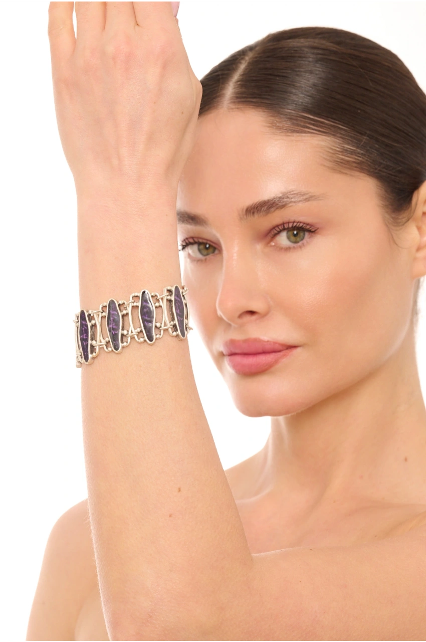 Kiraz Purple Enameled Silver Plated Bracelet