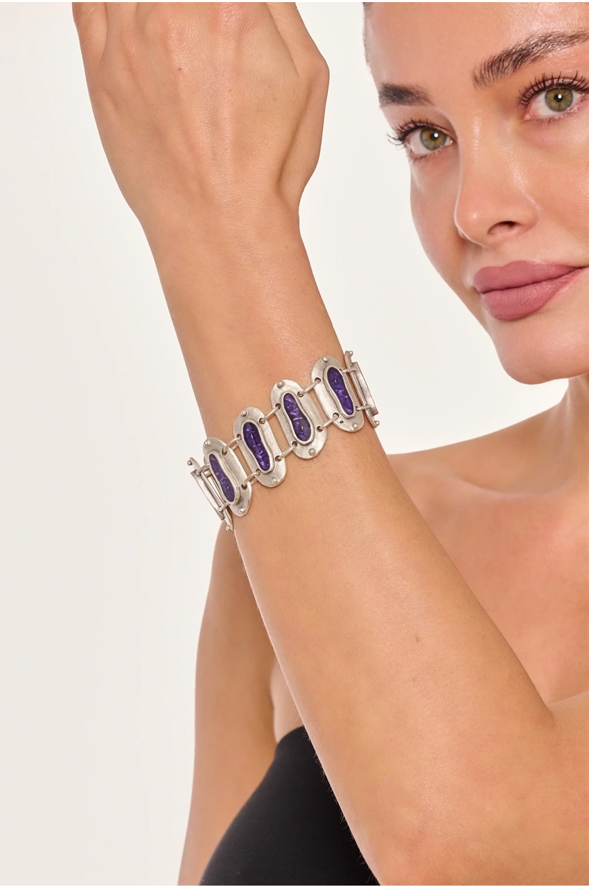 Kiraz Purple Enameled Silver Plated Bracelet