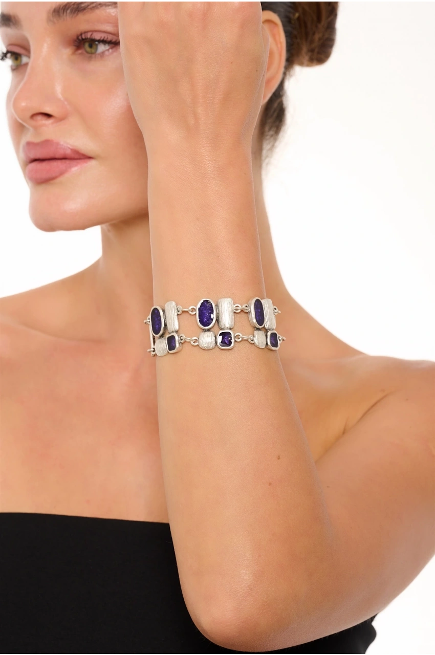 Kiraz Purple Enameled Silver Plated Bracelet