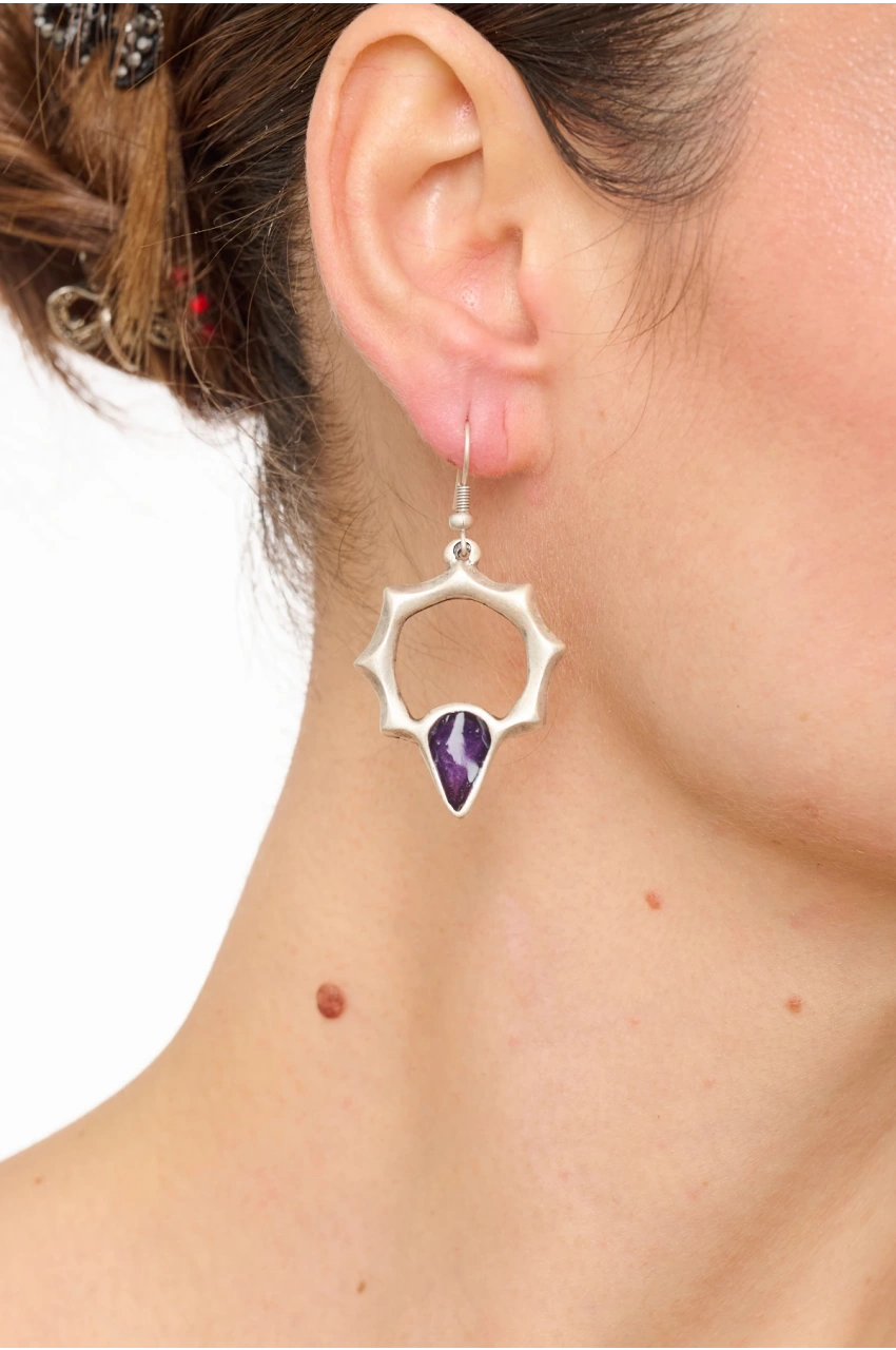 Kiraz Purple Enameled Silver Plated Earring