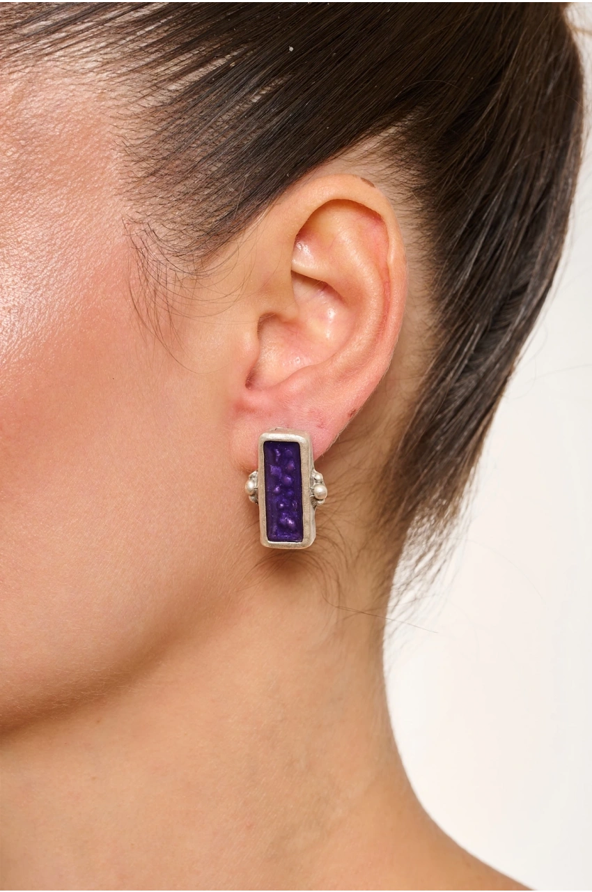 Kiraz Purple Enameled Silver Plated Earring