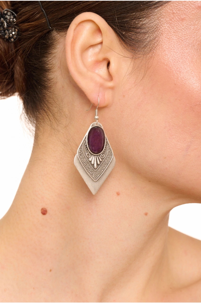 Kiraz Purple Enameled Silver Plated Earring
