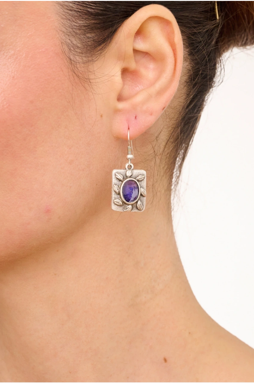 Kiraz Purple Enameled Silver Plated Earring