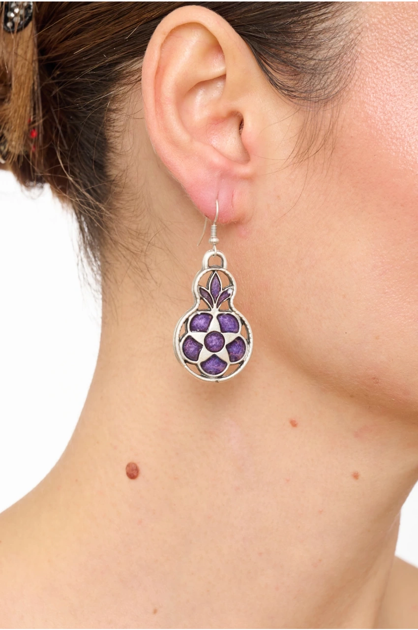 Kiraz Purple Enameled Silver Plated Earring
