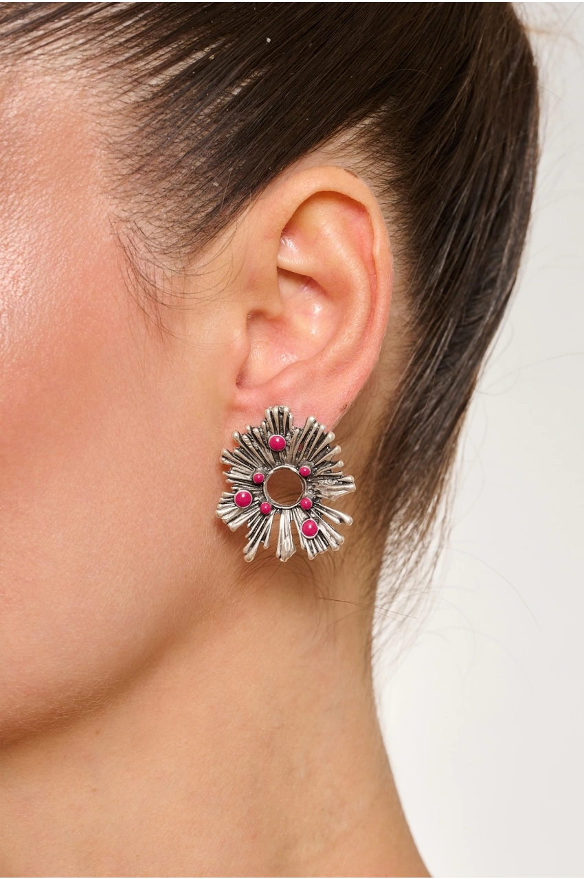 Kiraz Purple Enameled Silver Plated Earring