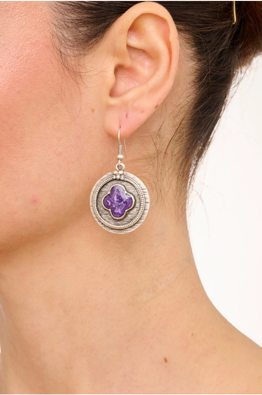 Kiraz Purple Enameled Silver Plated Earring